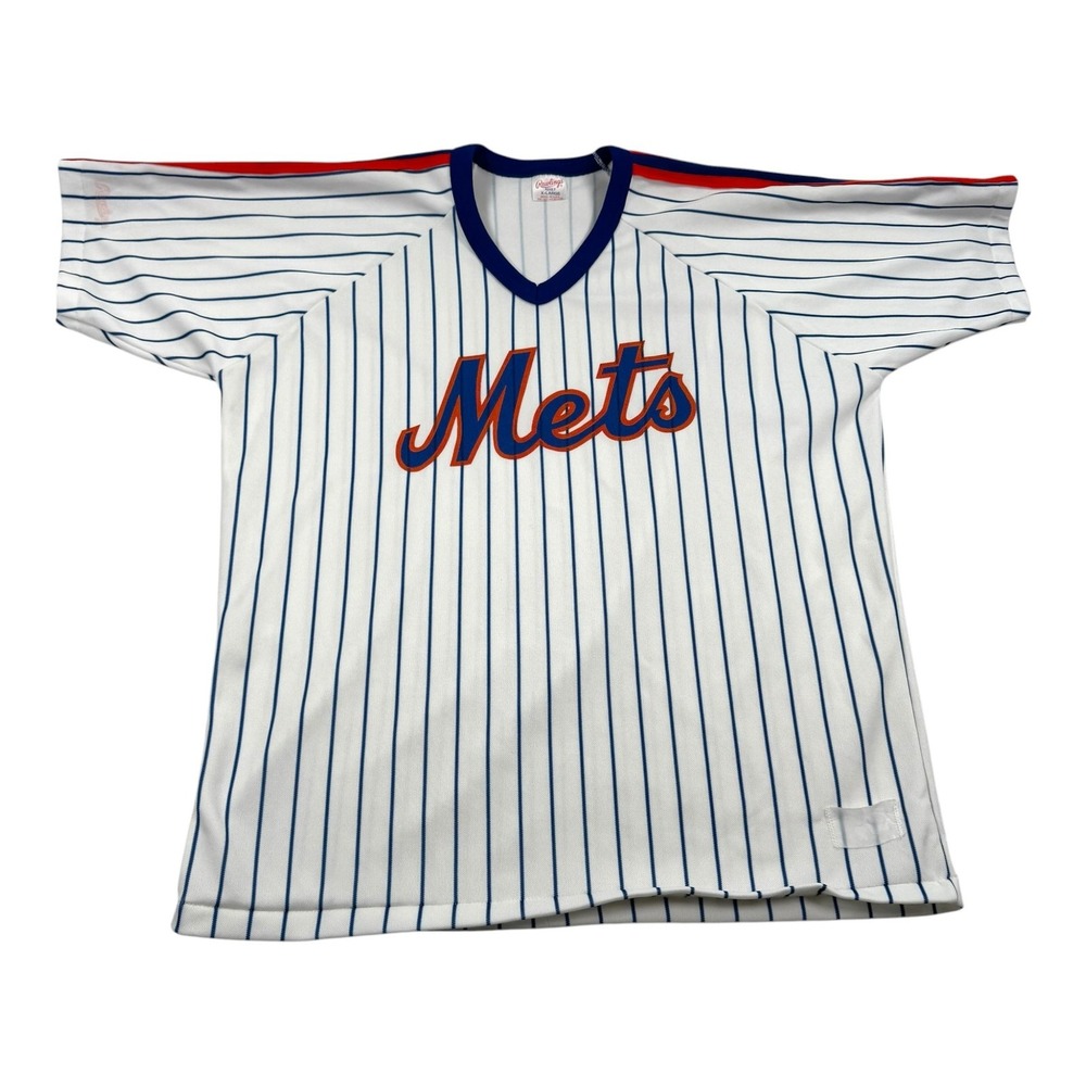Vtg 80's New York Mets Jersey Mens XL White Pinstripe MLB Baseball Rawlings USA
